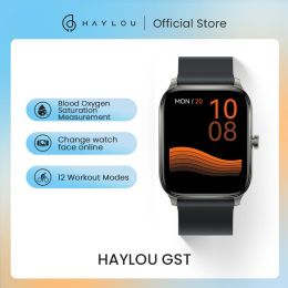 HAYLOU GST Smart Watch Men Women Watch Blood Oxygen Heart Rate Sleep Monitor 12 Sport Models Custom Watch Face Global Version (Color: As Pic)