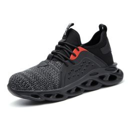 Spring Summer Autumn Men Steel Toe Cap Protect Work Safety Shoes Fly Woven Mesh Breathable Insulation Kevlar Anti-piercing Women (Color: Gray, size: 40)
