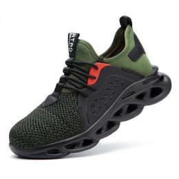 Spring Summer Autumn Men Steel Toe Cap Protect Work Safety Shoes Fly Woven Mesh Breathable Insulation Kevlar Anti-piercing Women (Color: Green, size: 37)