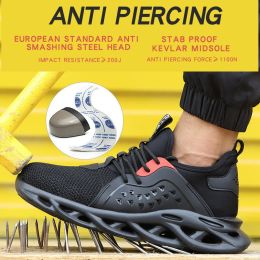 Spring Summer Autumn Men Steel Toe Cap Protect Work Safety Shoes Fly Woven Mesh Breathable Insulation Kevlar Anti-piercing Women (Color: Black, size: 37)