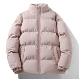 Cotton coat women and men's coat in autumn and winter loose stand collar cotton coat ins versatile cotton jacket coat (Color: Pink, size: 4Xl)