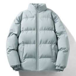 Cotton coat women and men's coat in autumn and winter loose stand collar cotton coat ins versatile cotton jacket coat (Color: Light Blue, size: 3Xl)