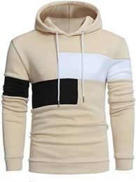 Men's Color Blocking Hoodies Heavyweight Pullover Hoodie Shirts Casual Stylish Long Sleeve Pullover Sweatshirts (Color: Khaki, size: S)