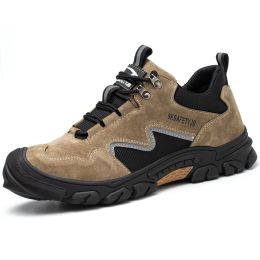 2022 Men Lightweight Safety Boots Work Shoes Indestructible Casual Sneakers Women Kevlar Insole Protective S3 Steel Toe Footwear (Color: Khaki, size: 37)