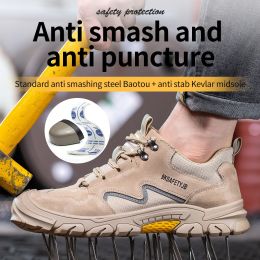 2022 Men Lightweight Safety Boots Work Shoes Indestructible Casual Sneakers Women Kevlar Insole Protective S3 Steel Toe Footwear (Color: Beige, size: 46)