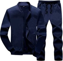 Men's Sports and Leisure Two-pieces Suits Loose Outfits Round Neckline Sweaters and Pants Sets (Color: Navy-4Xl)