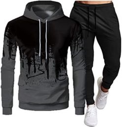 Men's Sweatshirt Tracksuit Pullover Hoodie Jogging Pants 2 Pieces Set (Color: Gray-S)