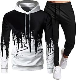 Men's Sweatshirt Tracksuit Pullover Hoodie Jogging Pants 2 Pieces Set (Color: White-M)