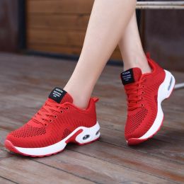 Spring Summer Autumn Casual Sports Shoes Fashion Hollow Mesh Breathable Flying Woven Air Cushion Outdoor Low-top Hiking Sneakers (Color: Red, size: 36)