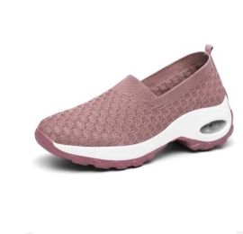 Slip On Mesh Walking Shoes Sneakers Wedge Platform (Color: Pink, size: 9.5)