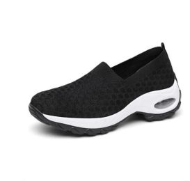 Slip On Mesh Walking Shoes Sneakers Wedge Platform (Color: Black, size: 8.5)