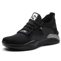 Four Seasons Men Women Work Protection Safety Shoes Fly Weaving Mesh Breathable Anti-smashing Anti-piercing PU Sole High Quality (Color: Black Grey, size: 46)