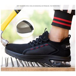 Spring Summer Autumn Men Women Work Protection Safety Shoe Air Cushion Big Mesh Fly Woven Breathable Anti-smashing Anti-piercing (Color: Black, size: 40)
