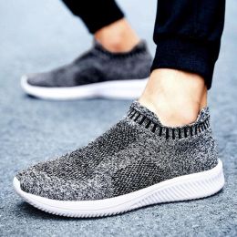 Men Boys Flying Woven Sneakers Slip-on Light Running Casual Socks Shoes Breathable Comfortable Wear-resistant Outdoor Sport New (Color: Grey, size: 39)