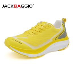 JACKBAGGIO Running Shoes For Marathon Professional Running Sports Shoes Thick-soled Shock-Absorbing (Color: Yellow, size: 6)