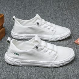 Spring Summer Autumn Casual Sneaker Men Lightweight Flat Canvas Slip-on Shoes Skateboard Sport Breathable Outdoor Soft Non-slip (Color: White, size: 44)