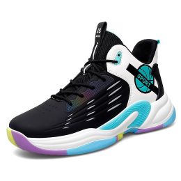 New couple basketball shoes men's sports shoes women's breathable cushioning non-slip wear-resistant gym training sports shoes (Color: Black, size: 42)