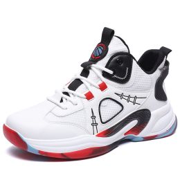 Brand men's basketball shoes breathable high-top men's shoes cushioning non-slip wear-resistant outdoor sports shoes (Color: White And Black, size: 38)