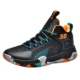 Sports shoes men's basketball shoes non-slip wear-resistant high-top basketball shoes breathable outdoor sports shoes unisex (Color: Black Orange, size: 44)