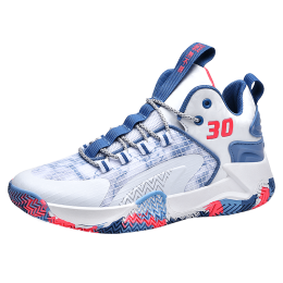 Sports shoes men's basketball shoes non-slip wear-resistant high-top basketball shoes breathable outdoor sports shoes unisex (Color: White Blue, size: 45)