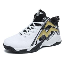 Basketball shoes men's shoes spring and summer youth basketball shoes non-slip breathable wear-resistant sports shoes (Color: White, size: 39)