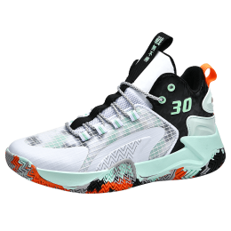 Sports shoes men's basketball shoes non-slip wear-resistant high-top basketball shoes breathable outdoor sports shoes unisex (Color: White Moon, size: 42)