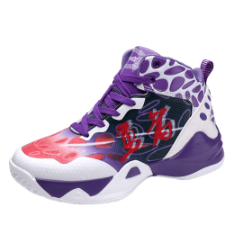 Brand men's basketball shoes breathable high-top couple shoes cushioning non-slip wear-resistant sports shoes (Color: Purple, size: 45)
