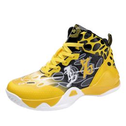 Brand men's basketball shoes breathable high-top couple shoes cushioning non-slip wear-resistant sports shoes (Color: Yellow, size: 40)