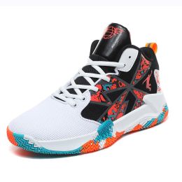 Basketball shoes men's mesh breathable sports shoes non-slip wear-resistant men's shoes student youth running shoes (Color: White Red, size: 40)