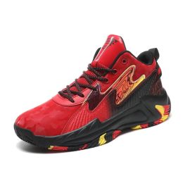 Basketball Shoes Men Shoes High-Top Sports Shoes Wear-Resistant Breathable Boots Training Athletic Outdoor Casual Sneakers (Color: Red, size: 43)