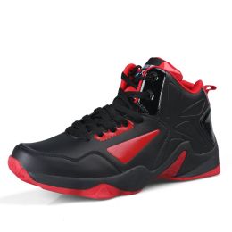 New High-top Basketball Shoes Men Outdoor Sneakers Men Wear Resistant Air Cushioning Shoes Breathable Sport Shoes Unisex (Color: Black Red, size: 42)