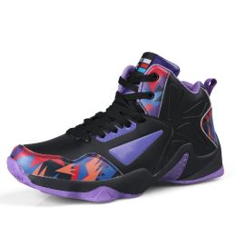 New High-top Basketball Shoes Men Outdoor Sneakers Men Wear Resistant Air Cushioning Shoes Breathable Sport Shoes Unisex (Color: Black Purple, size: 38)