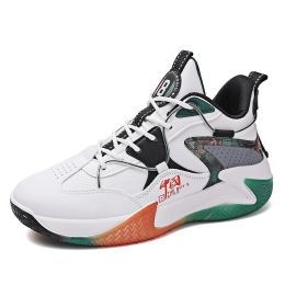 New fashion basketball shoes men's wear-resistant non-slip sports shoes men's outdoor breathable comfortable sports shoes men (Color: White And Green, size: 36)
