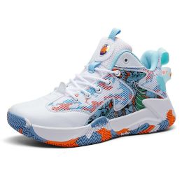 Sports shoes professional men's basketball shoes boys sports shoes non-slip high-top wear-resistant breathable basketball shoes (Color: White, size: 37)