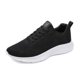 Mesh Sneakers Lace Up Front Walking Shoes (Color: Black, size: 8)