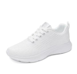 Mesh Sneakers Lace Up Front Walking Shoes (Color: White, size: 9)