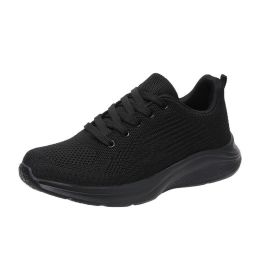 Mesh Lace up Sneakers Running Shoes (Color: Black, size: 10)