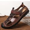 Summer Mesh Leather Sandals Men Plus Size Outdoor Sport Casual Outer Wear Elastic Band Beach Shoes Breathable Cool Vintage Color
