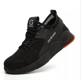 Mesh Safety Shoes Men Steal Toe Work Boots High Quality Sneakers Sports Light Cozy Wear-resistant Soft Sole Spring Summer Autumn (Color: 02 Black Single Mesh, size: 44)