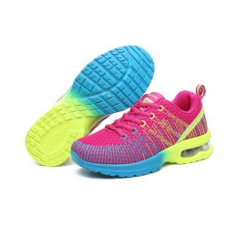 Casual Mesh Shoes Women Outdoor Breathable Soft Comfortable Fashion Jogging Fitness Running Colorful Air Cushion Sneakers Female (Color: Rose, size: 36)