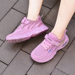Kids Flying Woven Mesh Casual Shoes Sneakers Student Spring Summer Autumn New Fashion Boy Girl Light Breathable Middle Big Child (Color: Pink, size: 26)