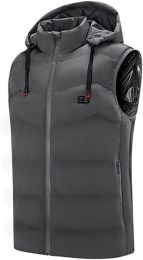 Heated Hooded Vest USB Interface Heated Warm Jacket without Battery (size: Gray-S)