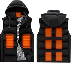 Heated Hooded Vest USB Interface Heated Warm Jacket without Battery (size: Black-L)
