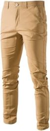 Mens Solid Color Casual Pants Cotton Fabric Breathe Freely Youth Trousers for Outdoors, Party (Color: Yellow, size: M)