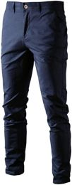 Mens Solid Color Casual Pants Cotton Fabric Breathe Freely Youth Trousers for Outdoors, Party (Color: Navy, size: L)