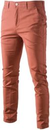 Mens Solid Color Casual Pants Cotton Fabric Breathe Freely Youth Trousers for Outdoors, Party (Color: Red, size: M)