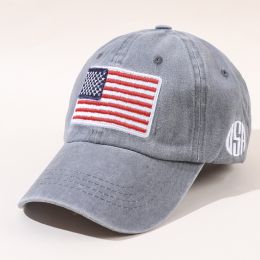 New baseball hat washed and made old letters peaked cap tide men and women American flag cotton multicolor hat (Color: Gray)