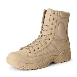 Autumn Combat Boot Men Women Climbing Training Lightweight Waterproof Tactical Boots Outdoor Hiking Breathable Mesh Army Shoes (Color: Sand Color, size: 44)