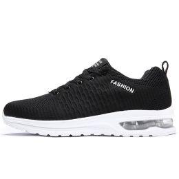 Running Shoes New Cheap Mesh Breathable Unisex Air Sole Women Sports Shoes Lace-up Men Outdoor Sneakers Walki (Color: Black White, size: 38)