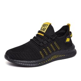 Fashion Men Sneakers Mesh Running Shoes Lac-up Mens Shoes Lightweight Vulcanize Shoes Walking Sneakers Zapatillas Hombre (Color: Black Yellow, size: 44)